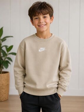 Nike Kids Beige Crewneck Sweatshirt with White Logo